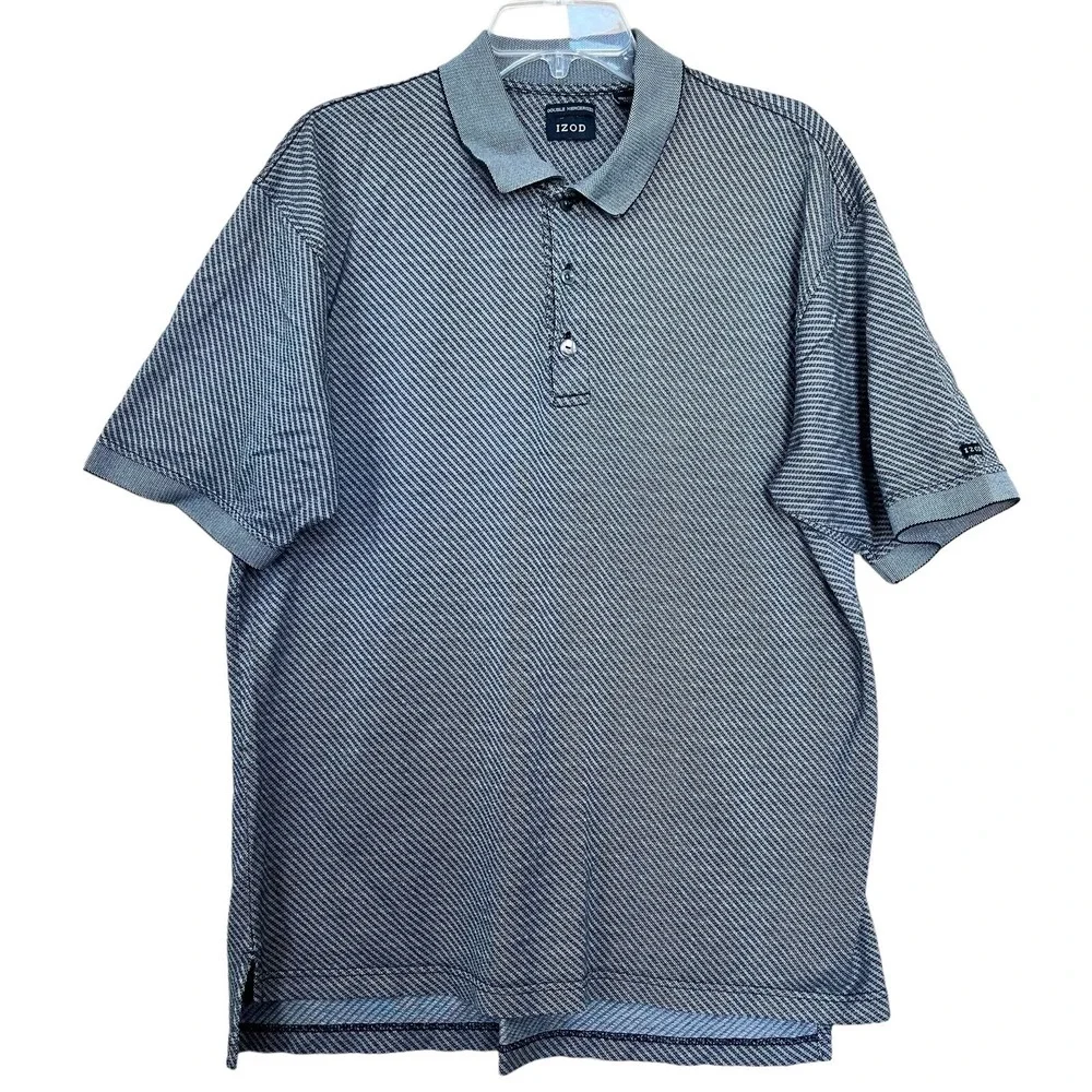 IZOD Polo Shirt Mens XL Gray Diagonal Stripe Double Mercerized Country Club Golf